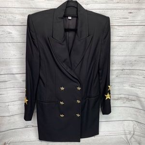 🍁 Vintage Double Breasted Lined Blazer Star Buttons Jacket Embroidered Coat 10